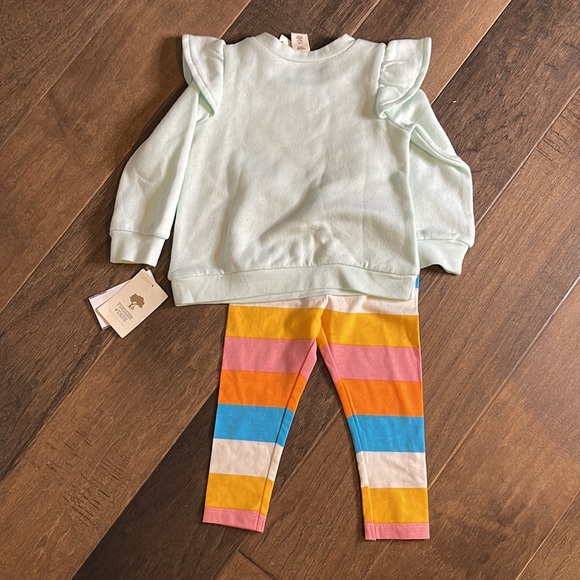 Flutter Graphic Sweatshirt & Leggings Set BLUE GLACIER BUNNY STRIPES, Size 12M - Picture 5 of 5